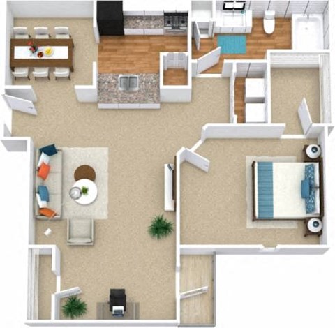 One Bed One Bath Floorplan | 900 Sq. Ft. at Austin Chase Apartments, Macon, GA